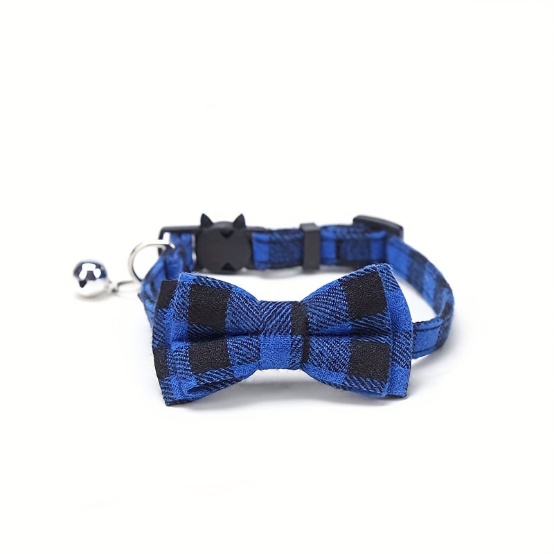 Adorable Plaid Cat Collar with Bow Tie - Adjustable, Comfortable, and Stylish Polyester Collar for Cats - Perfect Pet Supplies for Your Feline Friend