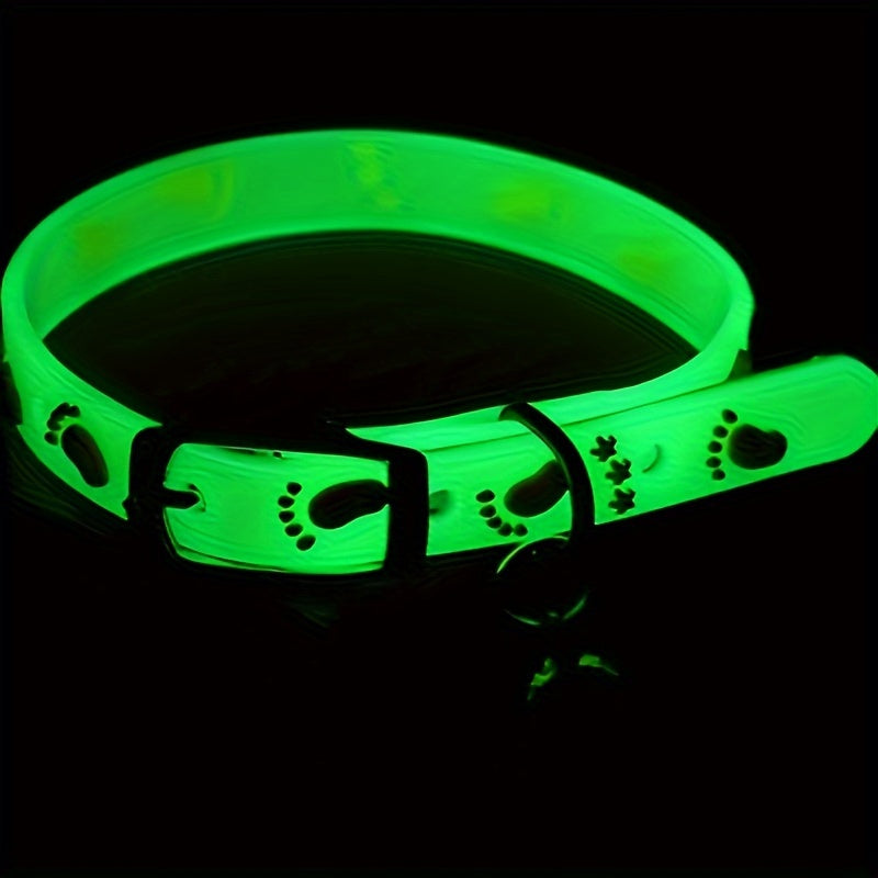 5-Pack Adjustable Glowing Pet Collars with Bell, Animal Print, Rubber Material, Safety Night Light Cat Collar Set