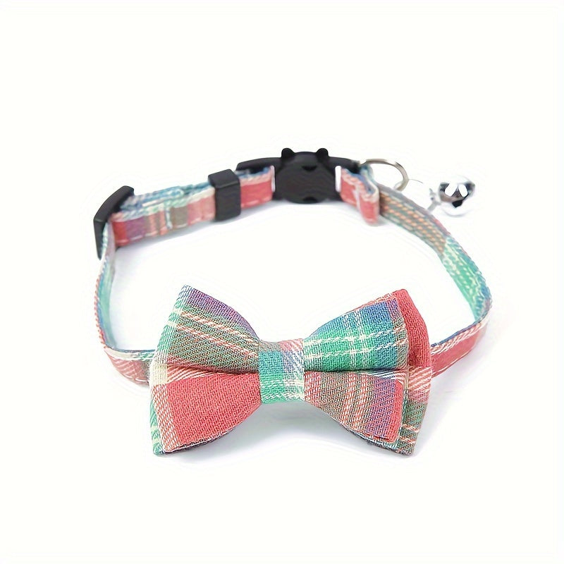 Adorable Plaid Cat Collar with Bow Tie - Adjustable, Comfortable, and Stylish Polyester Collar for Cats - Perfect Pet Supplies for Your Feline Friend