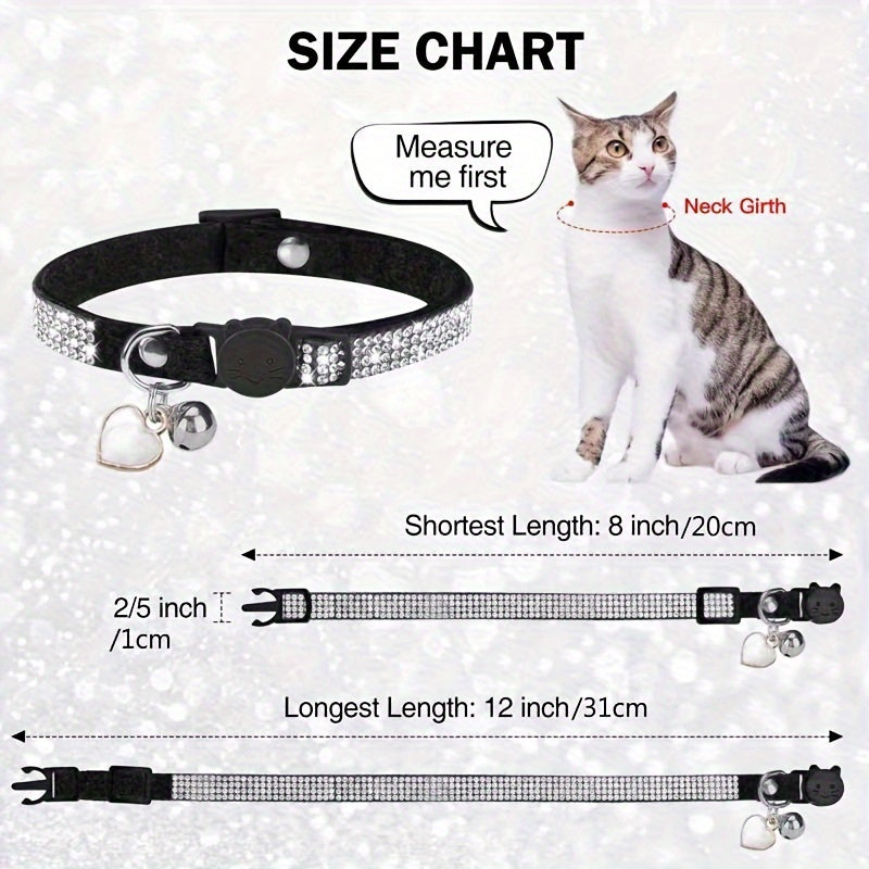 Rhinestone Soft Velvet Cat Collar, Breakaway Cat Collar With Bell And Pendant, Adjustable Kitten Collar With Quick Release Safety Buckle Pet Accessories