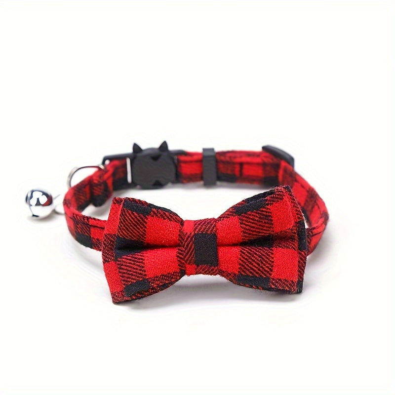 Adorable Plaid Cat Collar with Bow Tie - Adjustable, Comfortable, and Stylish Polyester Collar for Cats - Perfect Pet Supplies for Your Feline Friend
