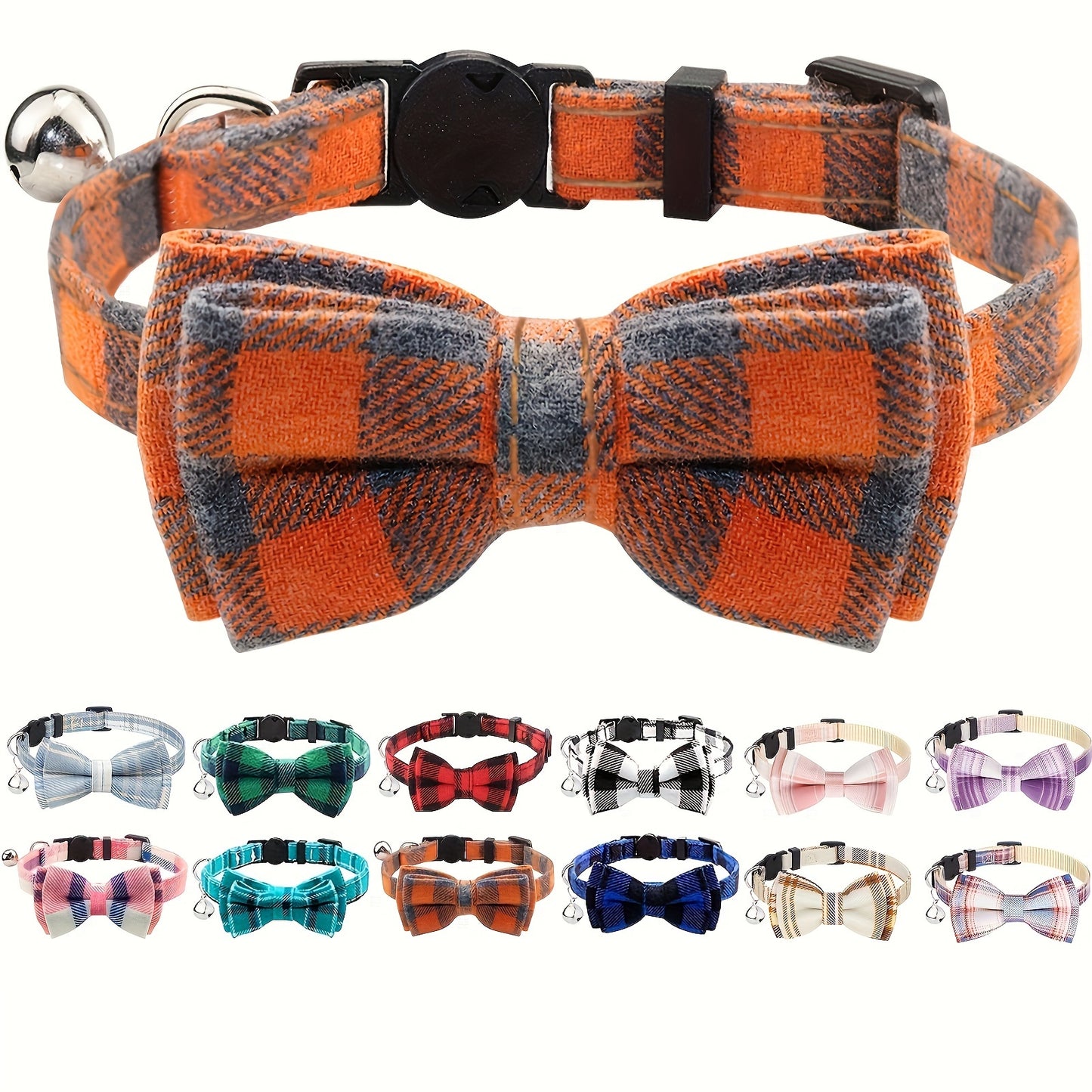 Adorable Plaid Cat Collar with Bow Tie - Adjustable, Comfortable, and Stylish Polyester Collar for Cats - Perfect Pet Supplies for Your Feline Friend