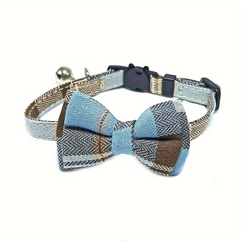 Adorable Plaid Cat Collar with Bow Tie - Adjustable, Comfortable, and Stylish Polyester Collar for Cats - Perfect Pet Supplies for Your Feline Friend