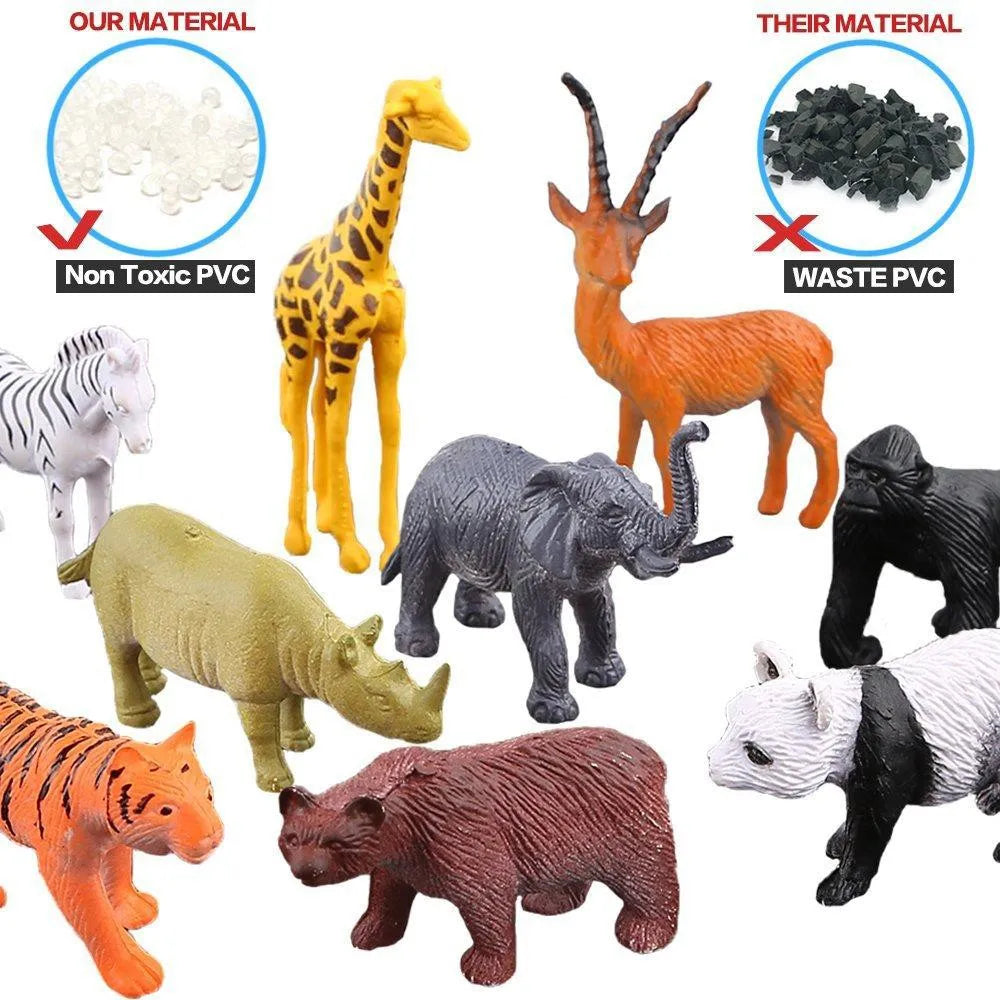 54 Pcs Mini Jungle Animal Toys Set Realistic Wild Plastic Animals Learning Toys Elephant Gazelle Giraffe Gnu Gorilla Lion Tiger