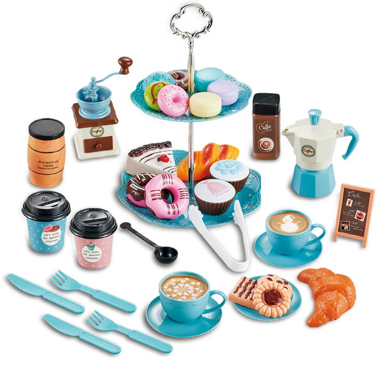 Kids Simulation Afternoon Tea Toys Set DIY Pretend Play Kitchen Toys Food Coffee Machine Dessert Play House Toys For Girls Kids