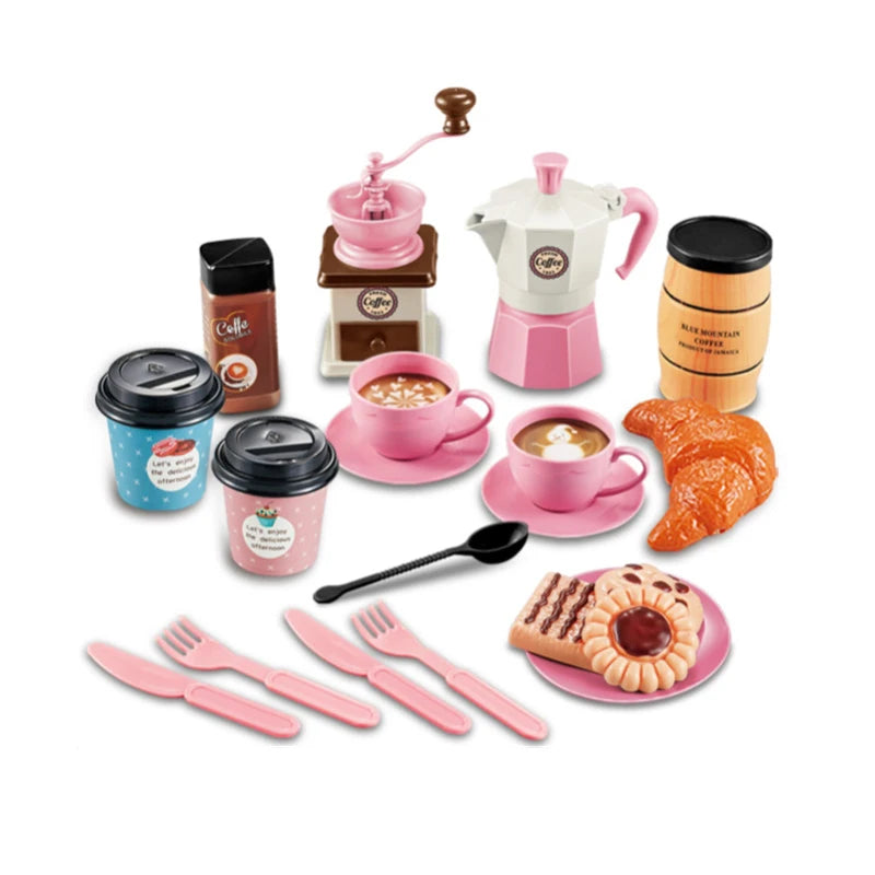 Kids Simulation Afternoon Tea Toys Set DIY Pretend Play Kitchen Toys Food Coffee Machine Dessert Play House Toys For Girls Kids