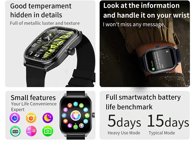 2025 Smart Watch 2.01" IPS HD Display | IP68 Waterproof | Bluetooth 5.3 | 3D Curved Glass | Smart Features:Voice Assistant
