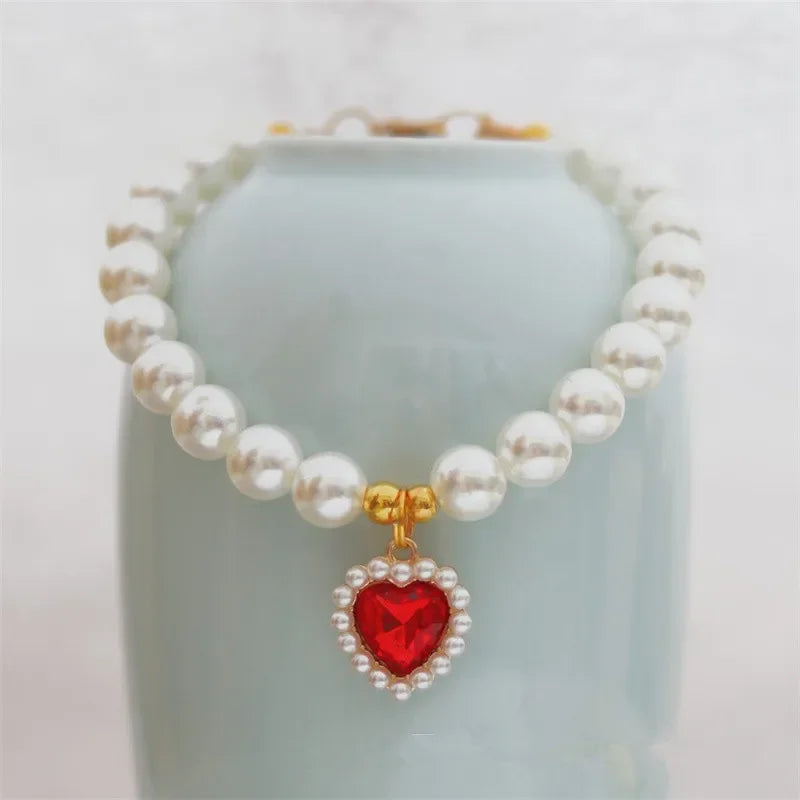 Adjustable Pet Pearl Necklace Accessories for Cats Gotas Animals Fashion Gem Sphynx Cat Collar Kitten Dog Collier Chat