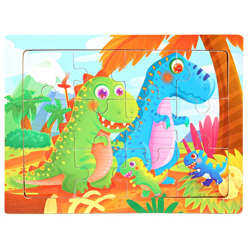 12piece Wooden Jigsaw Puzzle Cartoon Animal Parent-child Theme Puzzles Game Kids Montessori Educational Toys for Children Gifts