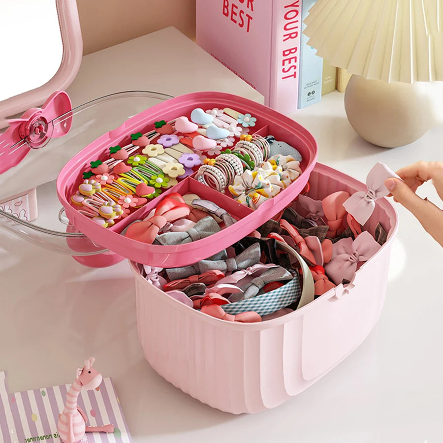 Hair Accessories Storage Box, Portable Makeup Organizer for Hair Clips, Hair Ties, Earrings, Bracelets, Necklaces