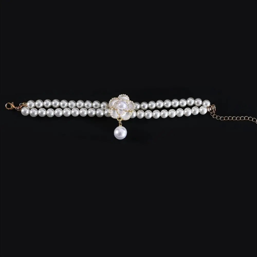 Pet Accessories Double Layer Pearl Pet Necklace Sweet Flower Pendant Cat Neck Chain Adjustable Pet Pearl Collar For Cats Puppy