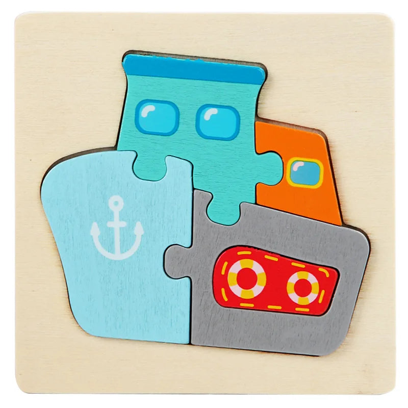 3D Wooden Baby Toys Puzzle Cartoon Animal Intelligence Cognitive Jigsaw Wood Puzzle Early Educational Toys For Baby