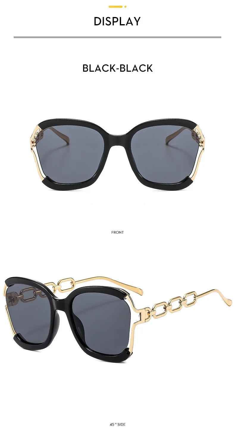 Designer Overisze Sunglasses For Woman Black Women's Fashion Metal Party Sun Glasses Big Frame Sale With Case Brown Green Red