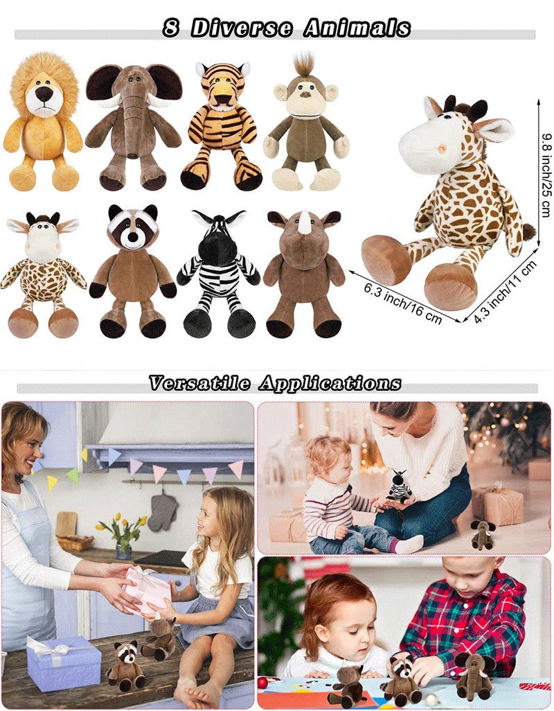 25CM Kawaii Jungle Animal Plush Toys Forest Animal Plush Dog Zebra Elephant Lion Fox Giraffe Children's Toys Doll Birthday Gift