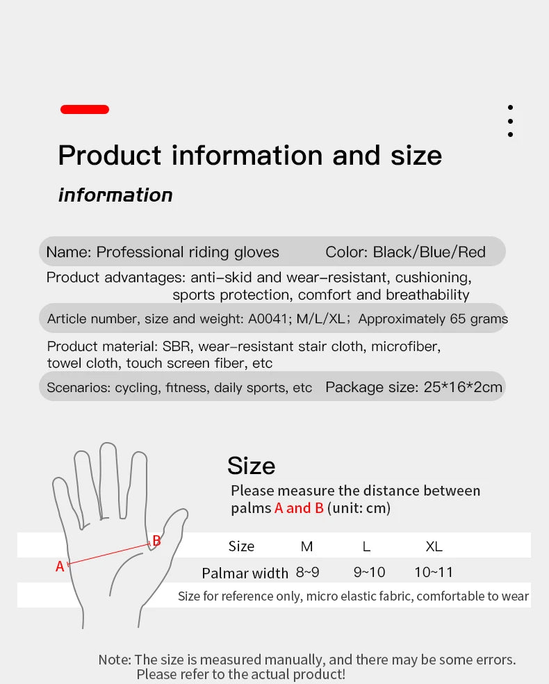 Cycling Anti-slip Full Finger Gloves MTB Bike Bicycle Gloves Pad Men Women Breathable Anti-shock Sports Gloves