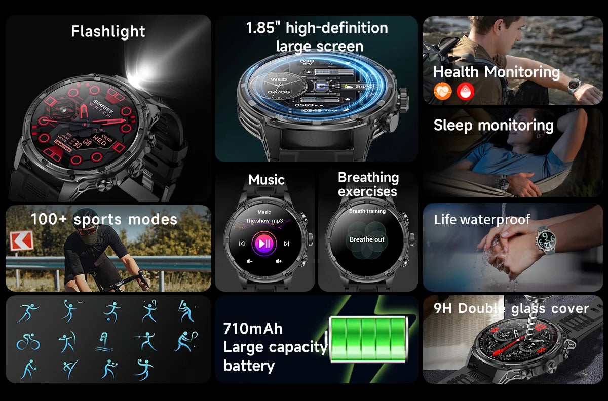 2024 Men's Smart Watch 1.85-inch Full Screen Touch Screen 360 * 360 Resolution IP67 Waterproof 710Mah Battery Capacity Watch