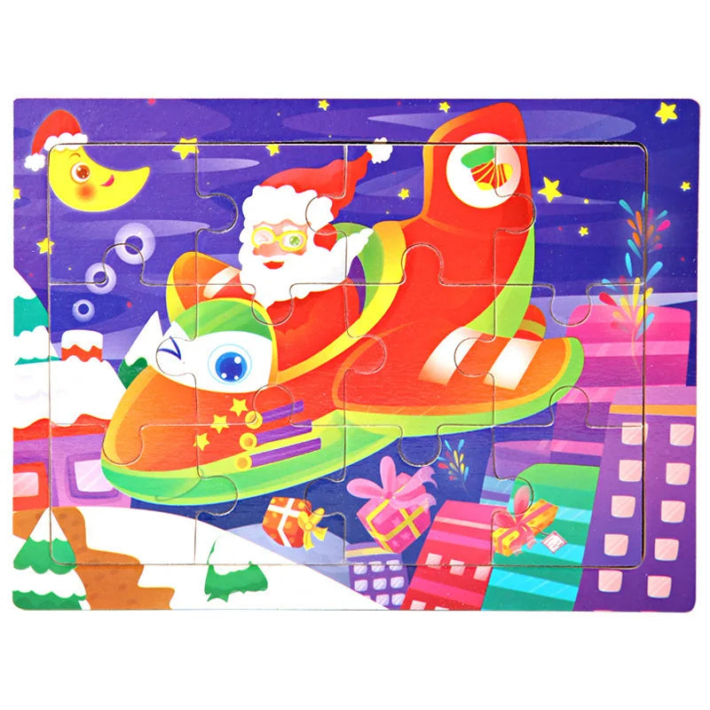 12piece Wooden Jigsaw Puzzle Cartoon Animal Parent-child Theme Puzzles Game Kids Montessori Educational Toys for Children Gifts