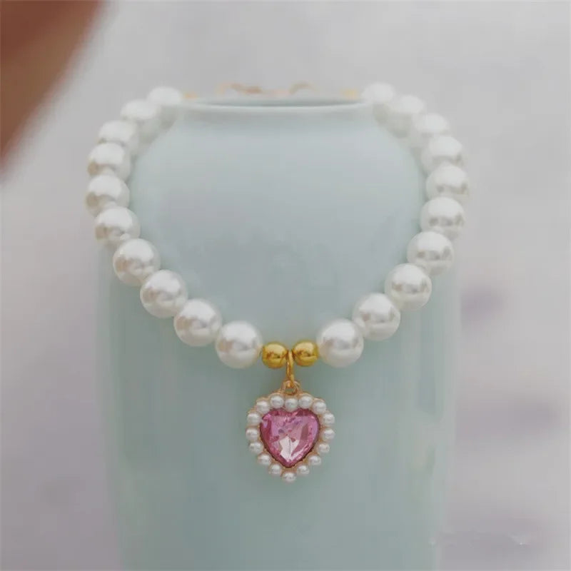 Adjustable Pet Pearl Necklace Accessories for Cats Gotas Animals Fashion Gem Sphynx Cat Collar Kitten Dog Collier Chat