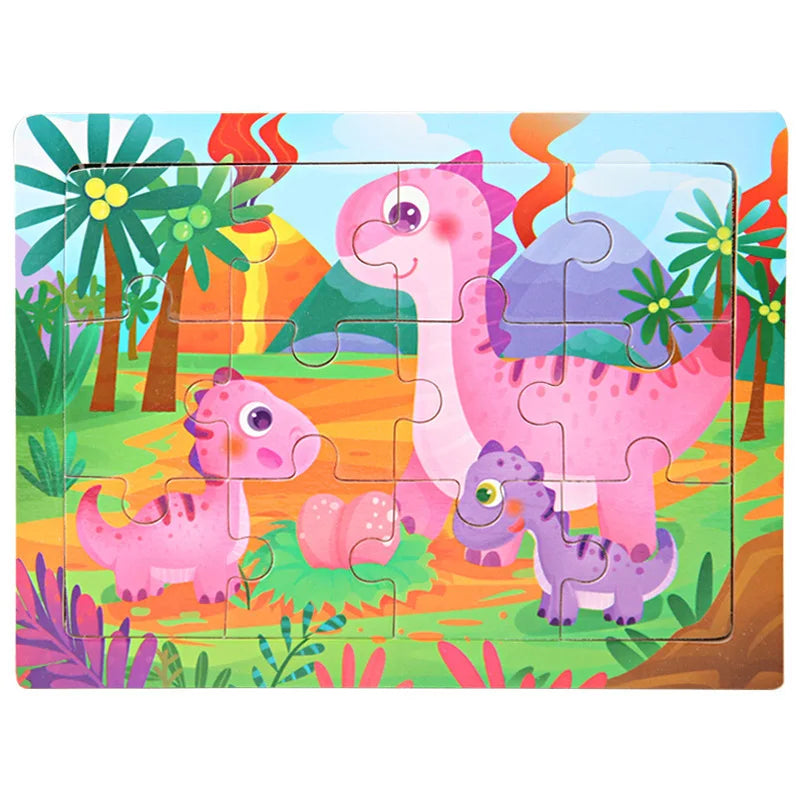 12piece Wooden Jigsaw Puzzle Cartoon Animal Parent-child Theme Puzzles Game Kids Montessori Educational Toys for Children Gifts