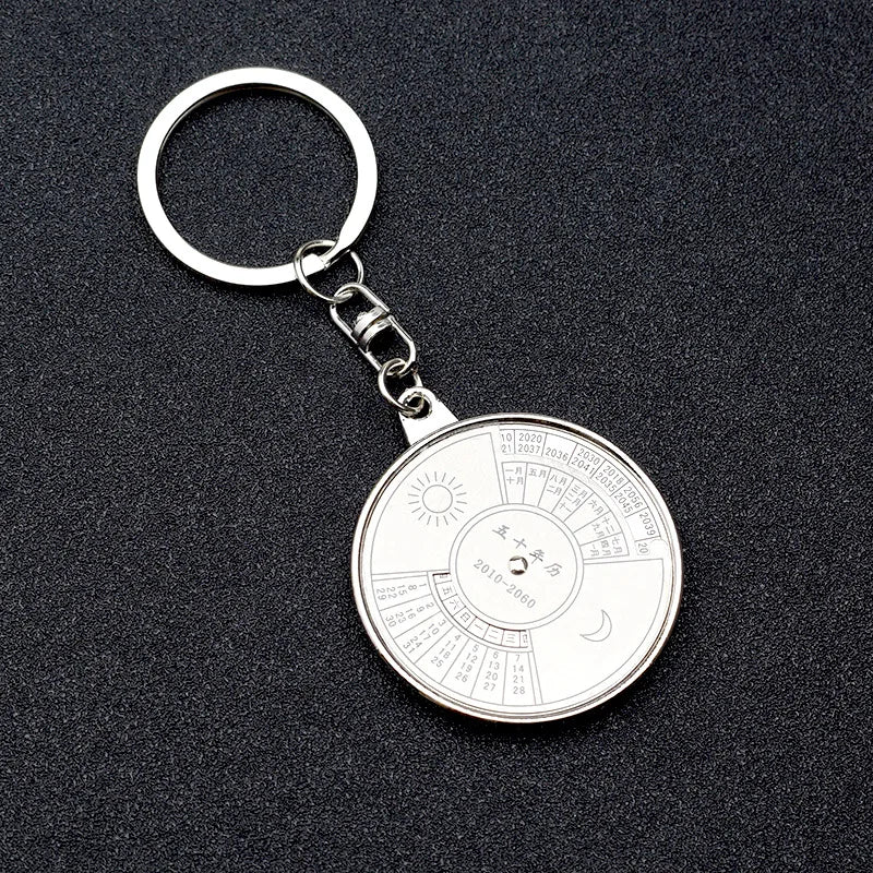 50 Years Perpetual Calendar Keychain Silver Alloy Keyring Key Decoration 8OU9 Car Keychain