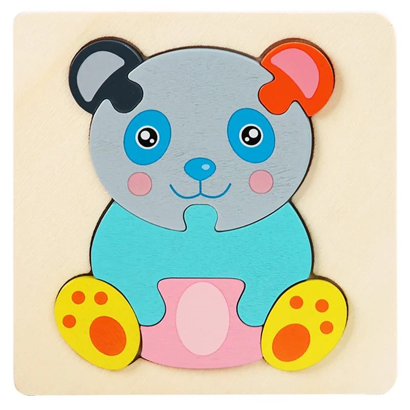 3D Wooden Baby Toys Puzzle Cartoon Animal Intelligence Cognitive Jigsaw Wood Puzzle Early Educational Toys For Baby