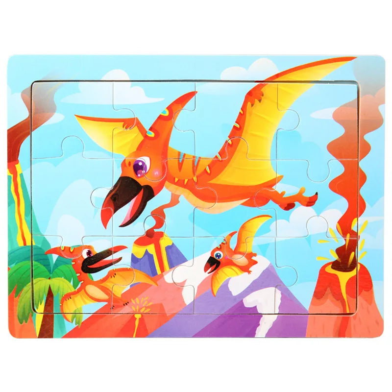 12piece Wooden Jigsaw Puzzle Cartoon Animal Parent-child Theme Puzzles Game Kids Montessori Educational Toys for Children Gifts
