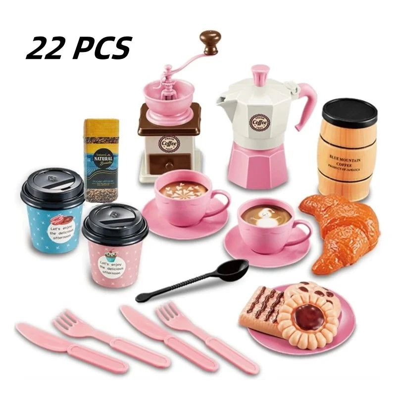 Kids DIY Pretend Play Kitchen Toys Simulation Afternoon Tea Set Food Coffee Machine Dessert Puzzle Toys For Boys Girls Gift