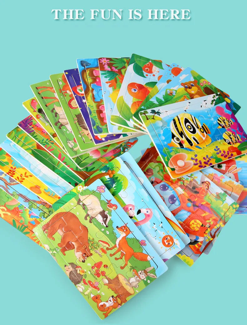 12piece Wooden Jigsaw Puzzle Cartoon Animal Parent-child Theme Puzzles Game Kids Montessori Educational Toys for Children Gifts