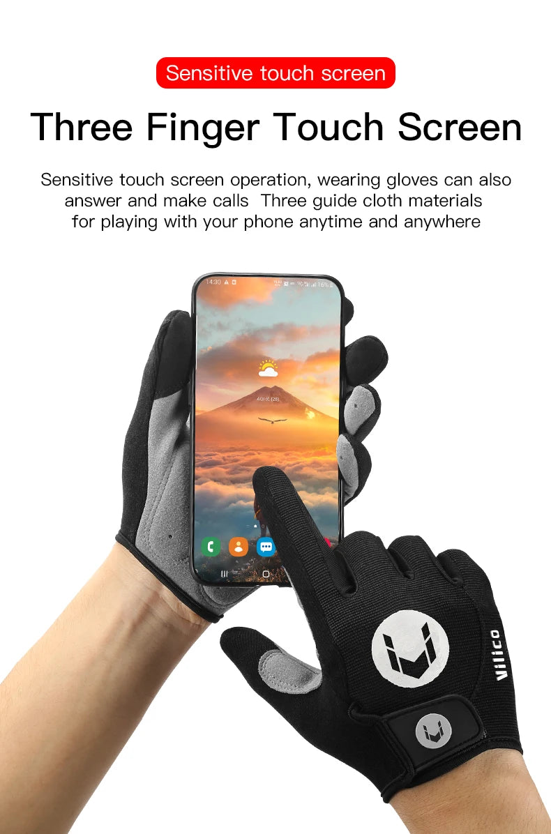 Cycling Anti-slip Full Finger Gloves MTB Bike Bicycle Gloves Pad Men Women Breathable Anti-shock Sports Gloves