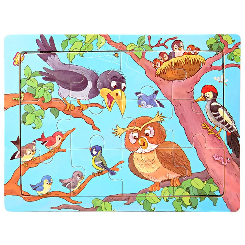 12piece Wooden Jigsaw Puzzle Cartoon Animal Parent-child Theme Puzzles Game Kids Montessori Educational Toys for Children Gifts
