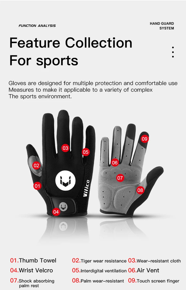 Cycling Anti-slip Full Finger Gloves MTB Bike Bicycle Gloves Pad Men Women Breathable Anti-shock Sports Gloves