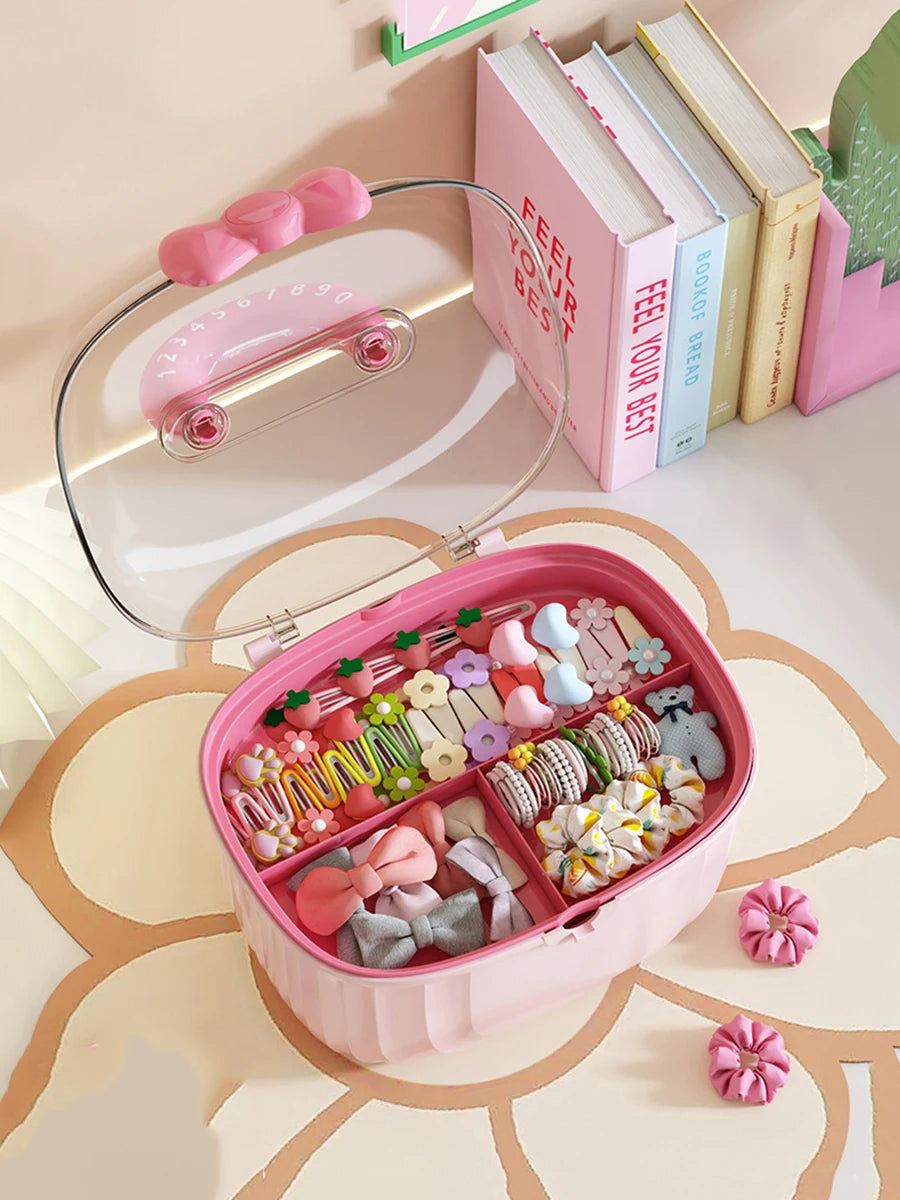 Hair Accessories Storage Box, Portable Makeup Organizer for Hair Clips, Hair Ties, Earrings, Bracelets, Necklaces