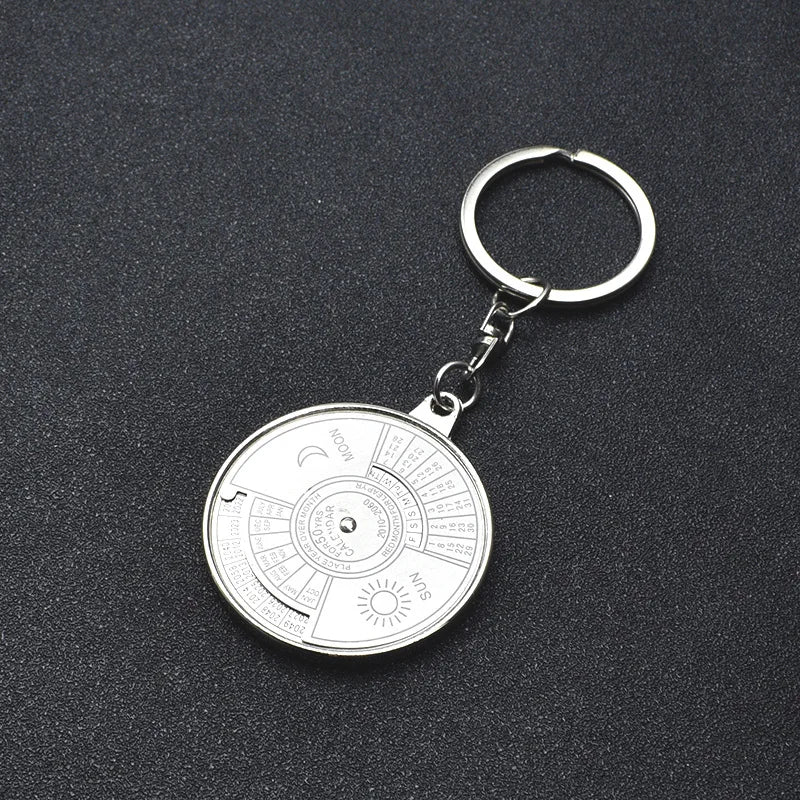 50 Years Perpetual Calendar Keychain Silver Alloy Keyring Key Decoration 8OU9 Car Keychain