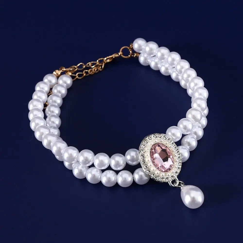 Pet Accessories Double Layer Pearl Pet Necklace Sweet Flower Pendant Cat Neck Chain Adjustable Pet Pearl Collar For Cats Puppy