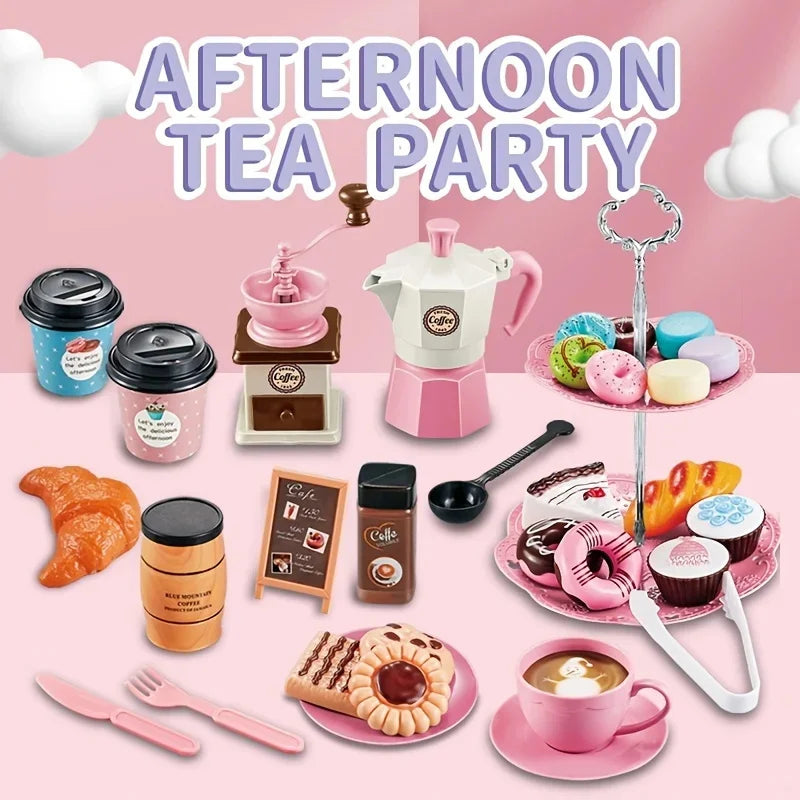 Kids DIY Pretend Play Kitchen Toys Simulation Afternoon Tea Set Food Coffee Machine Dessert Puzzle Toys For Boys Girls Gift