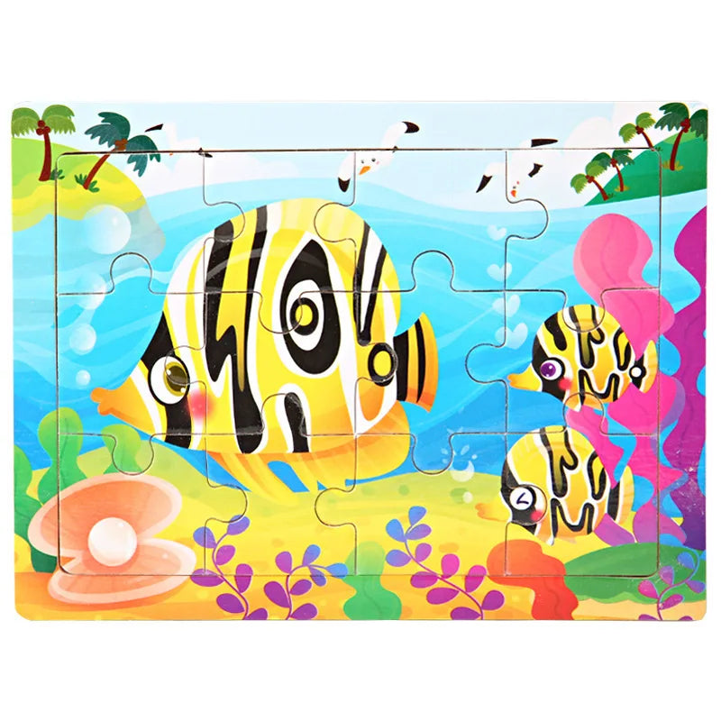 12piece Wooden Jigsaw Puzzle Cartoon Animal Parent-child Theme Puzzles Game Kids Montessori Educational Toys for Children Gifts
