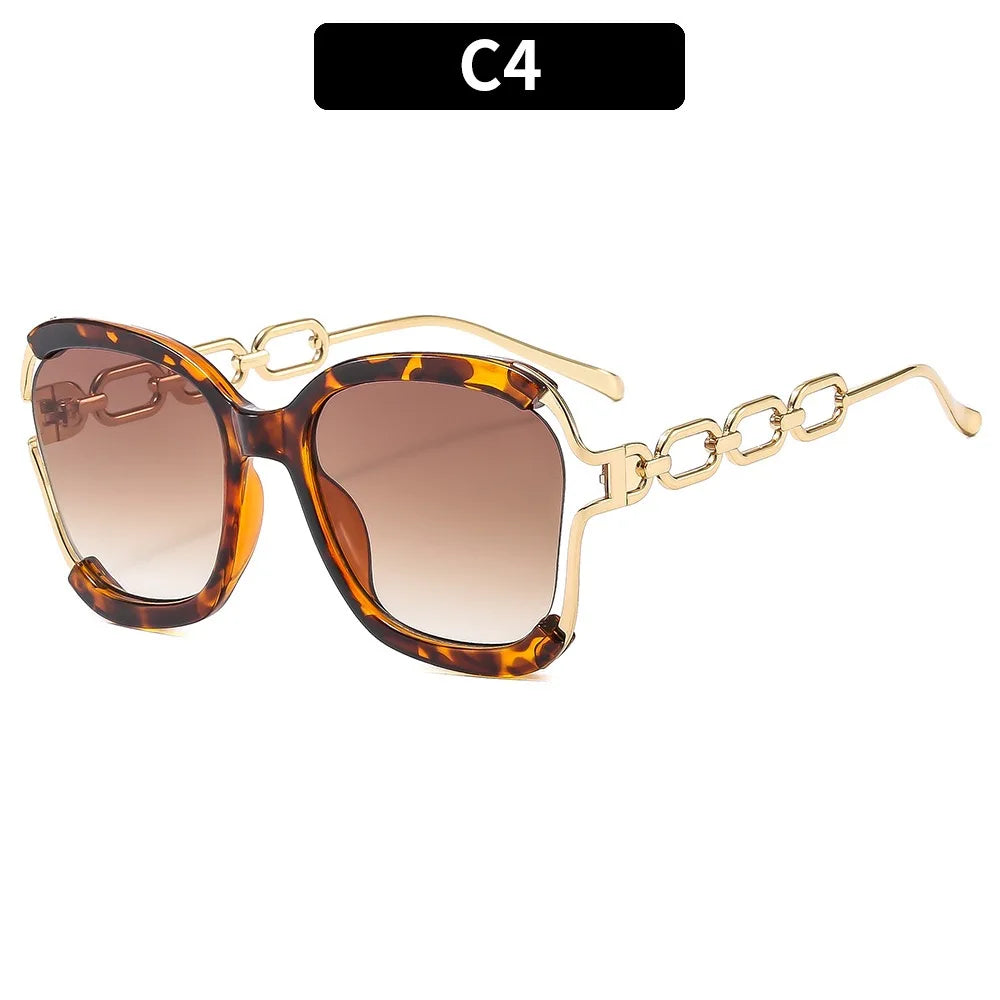Designer Overisze Sunglasses For Woman Black Women's Fashion Metal Party Sun Glasses Big Frame Sale With Case Brown Green Red