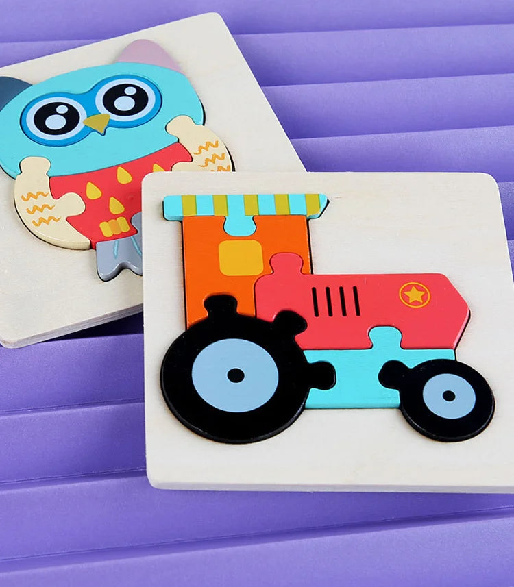 3D Wooden Baby Toys Puzzle Cartoon Animal Intelligence Cognitive Jigsaw Wood Puzzle Early Educational Toys For Baby