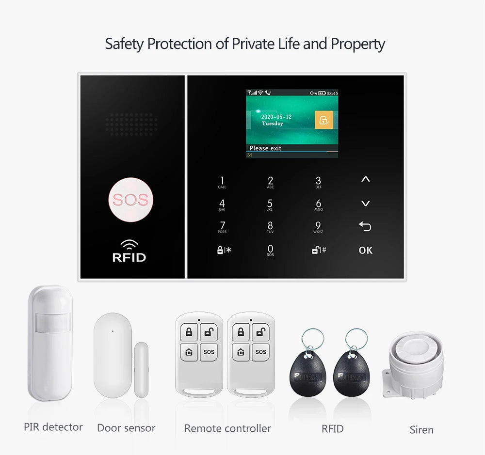 Wireless Home Alarm System Phone 4G Wifi Residential alarm Tuya Smart Home Child Safety protection Anti-theft Camera automation