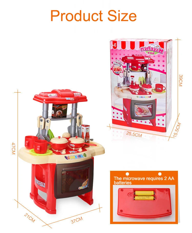 Dining Table for Pretend Food Kitchen Toys for Kids Ages 3-8,Play Kitchen Accessories W/Real Sounds Light, for Boys, Girls