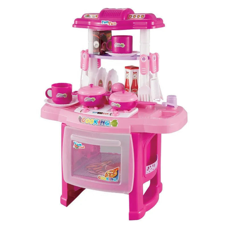 Dining Table for Pretend Food Kitchen Toys for Kids Ages 3-8,Play Kitchen Accessories W/Real Sounds Light, for Boys, Girls