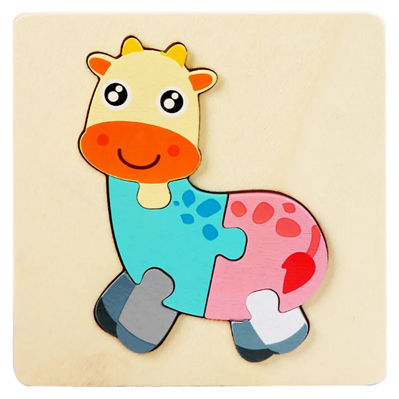 3D Wooden Baby Toys Puzzle Cartoon Animal Intelligence Cognitive Jigsaw Wood Puzzle Early Educational Toys For Baby
