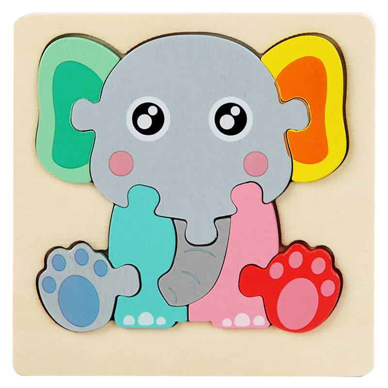 3D Wooden Baby Toys Puzzle Cartoon Animal Intelligence Cognitive Jigsaw Wood Puzzle Early Educational Toys For Baby