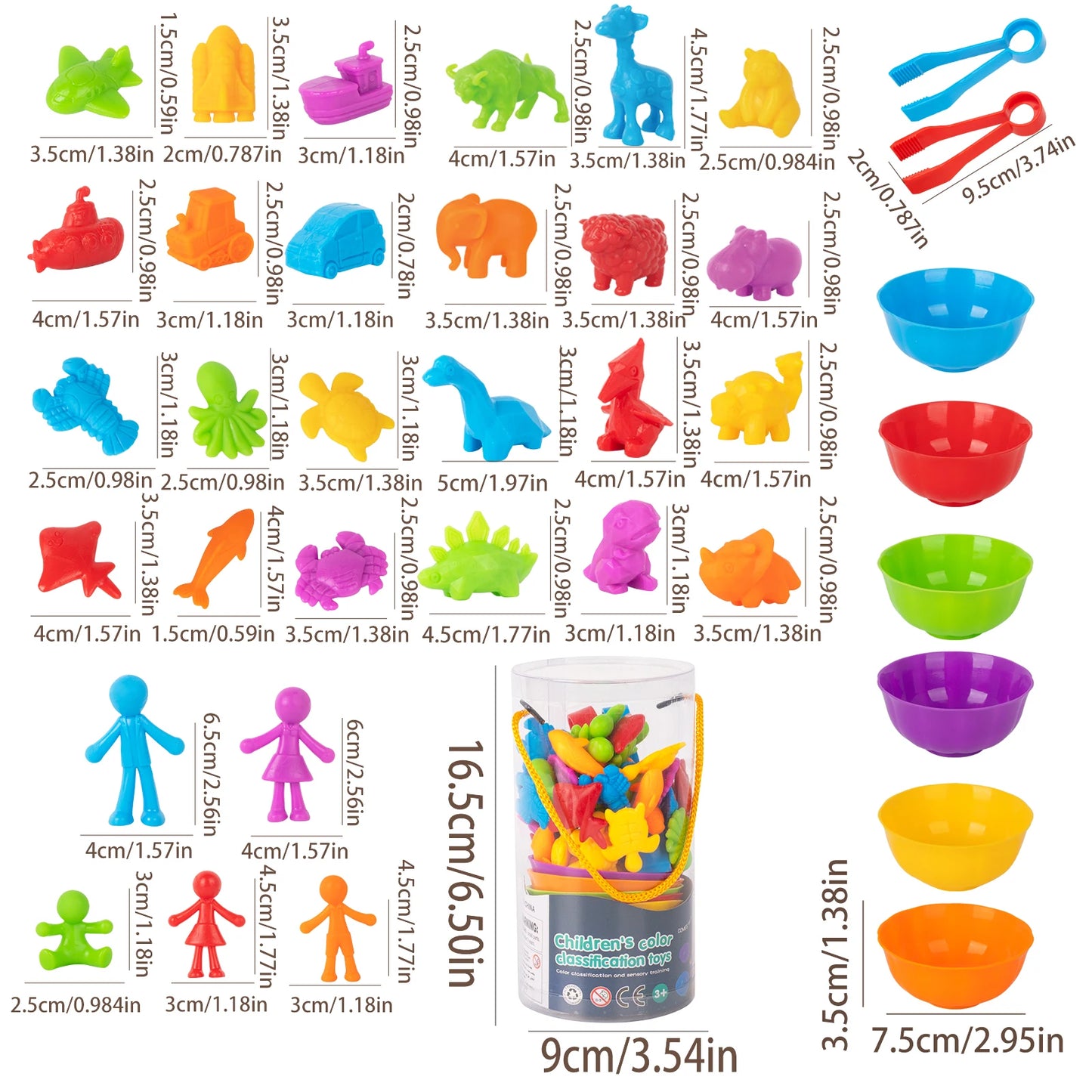 Counting Animal Toys, Stacking Bowl Pairing Game, Color Classification Math Learning Activity Toys, Montessori Stem Educational