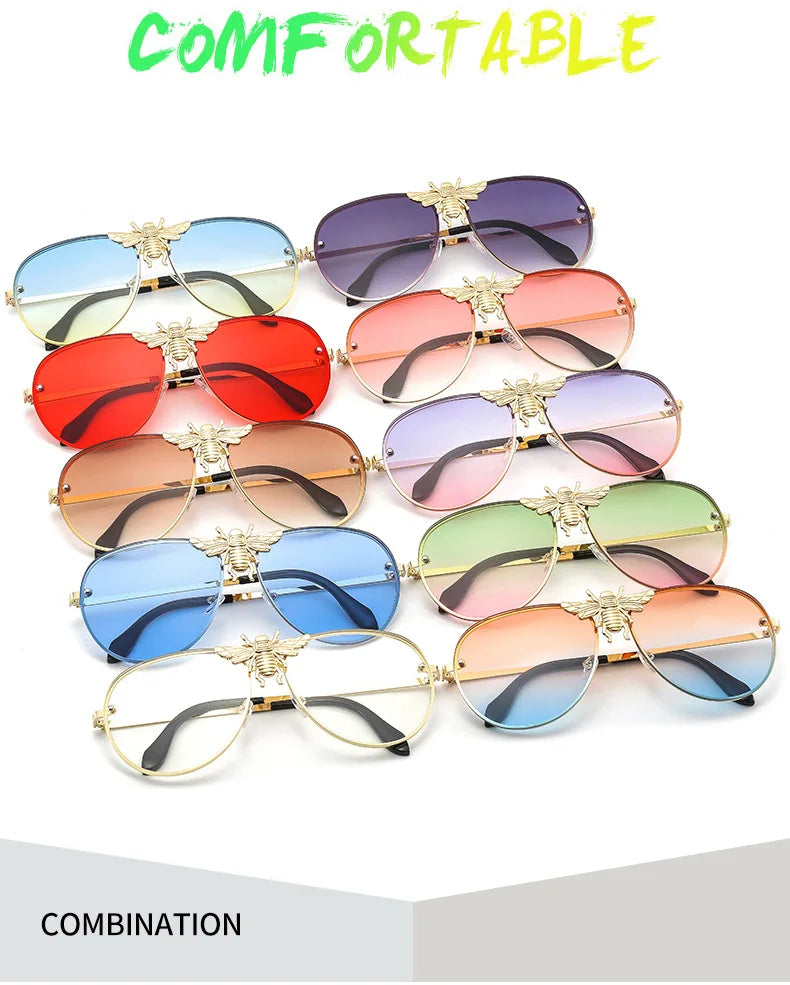 2022 Fashion Modern Oversized Sunglasses For Women Men Luxury Designer Sun Glasses Bee Decoration Trengding Shades UV400