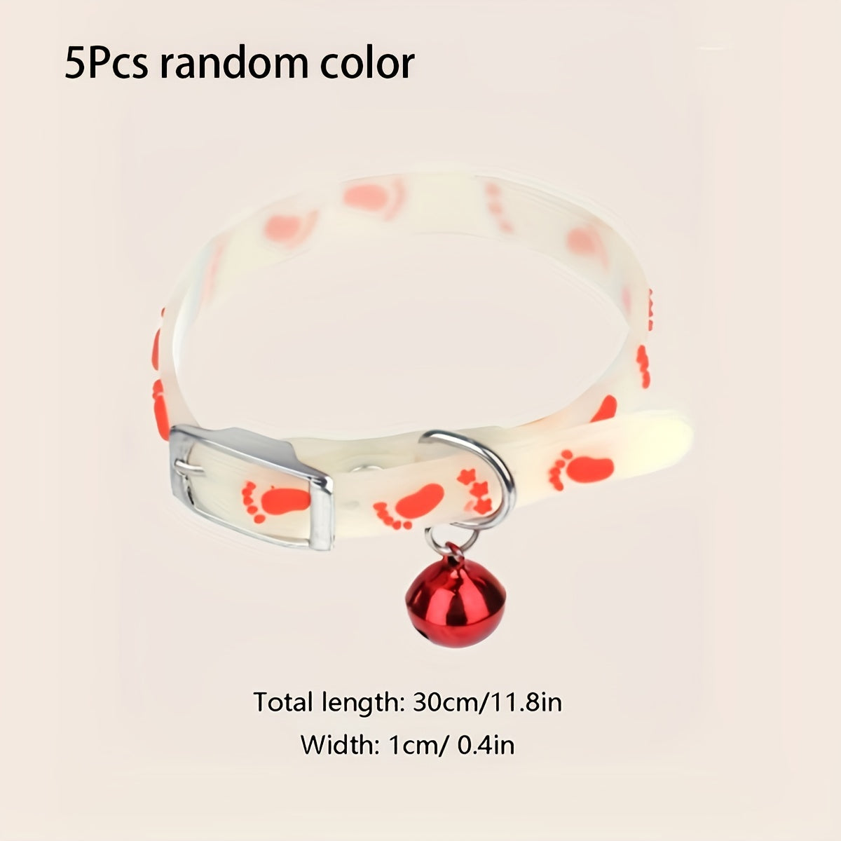 5-Pack Adjustable Glowing Pet Collars with Bell, Animal Print, Rubber Material, Safety Night Light Cat Collar Set