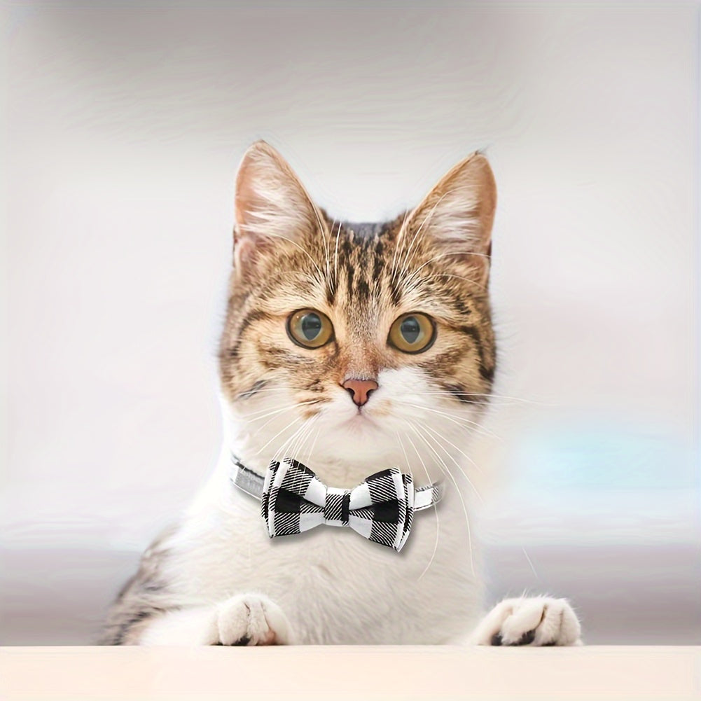 Adorable Plaid Cat Collar with Bow Tie - Adjustable, Comfortable, and Stylish Polyester Collar for Cats - Perfect Pet Supplies for Your Feline Friend