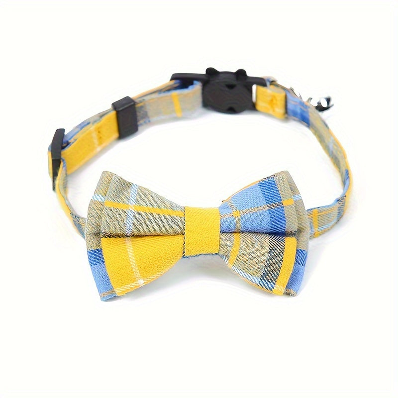 Adorable Plaid Cat Collar with Bow Tie - Adjustable, Comfortable, and Stylish Polyester Collar for Cats - Perfect Pet Supplies for Your Feline Friend