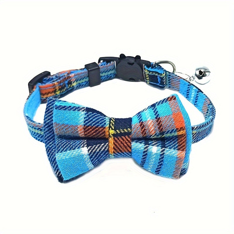 Adorable Plaid Cat Collar with Bow Tie - Adjustable, Comfortable, and Stylish Polyester Collar for Cats - Perfect Pet Supplies for Your Feline Friend