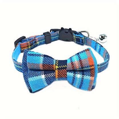 Adorable Plaid Cat Collar with Bow Tie - Adjustable, Comfortable, and Stylish Polyester Collar for Cats - Perfect Pet Supplies for Your Feline Friend